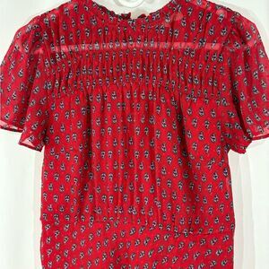 LOFT Red Paisley Short Sleeve Dress
